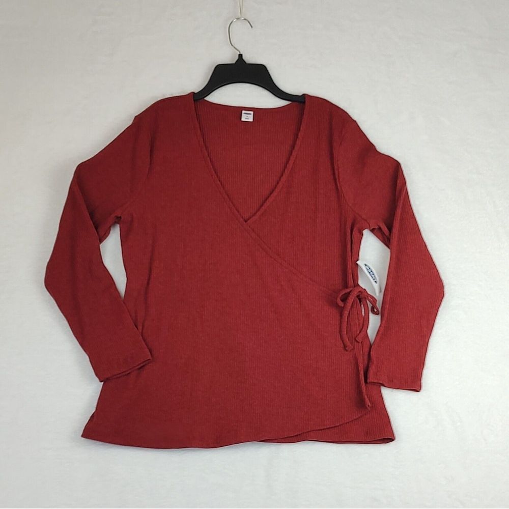 Old Navy Wrap Sweater Top Womens XL Heather Red Rib Knit Long Sleeve NWT